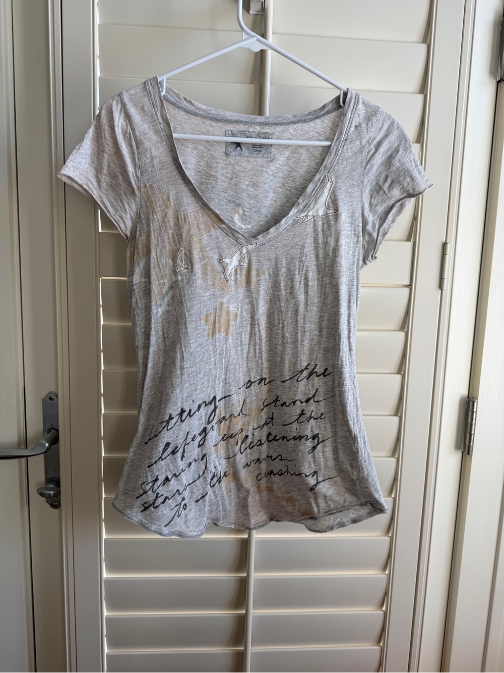 J. Crew Light Gray V-Neck Script Graphic Tee